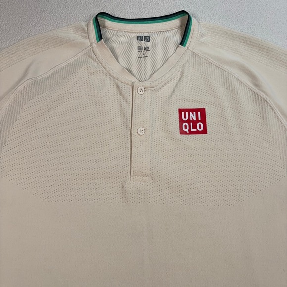 Uniqlo Roger Federer Tennis Polo Men's L Cream RF 2021 Doha Dubai Qatar Henley - Picture 4 of 16